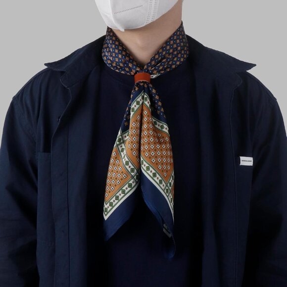 ⚡Men A-Navy Necktie 27.5 Inches Cowboy Scarves Pocket Square Silk Bandanas - Picture 2 of 8